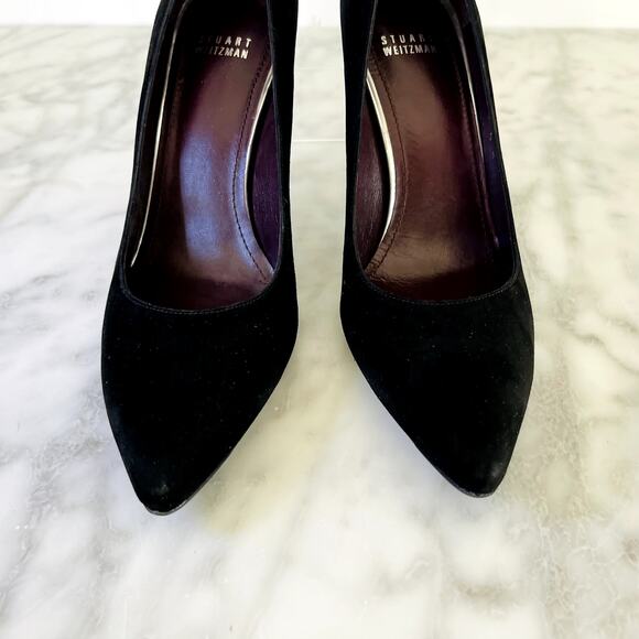 Stuart Weitzman Black Point Toe Suede Pump Heel 9.5M New 4" 100mm Heel Leather - Picture 3 of 7